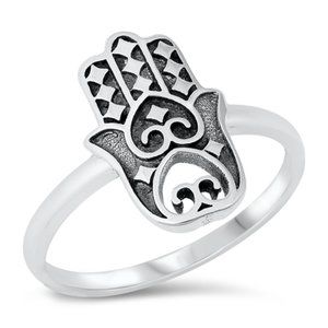 Sterling Silver Hamsa Ring 15 mm 925 Fashion Band